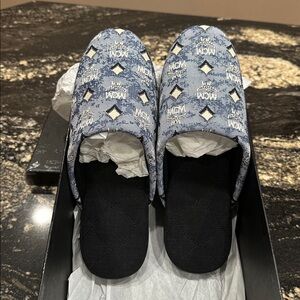 MCM💙Blue Denim Monogram Slip-On Flats